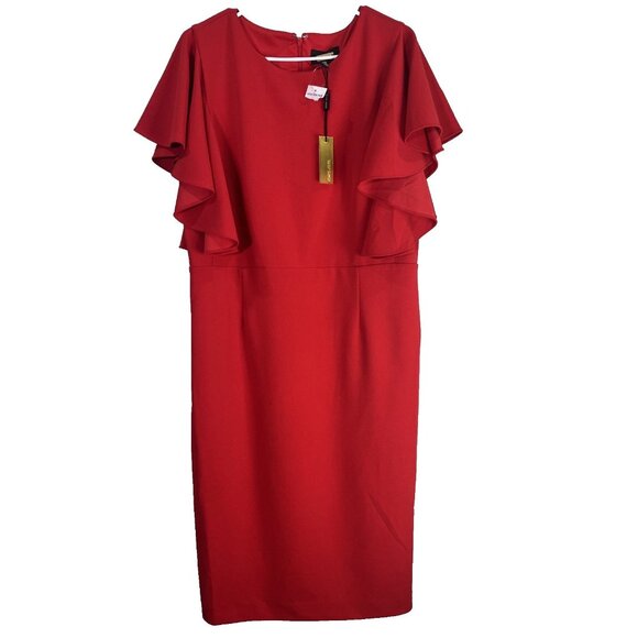 Alexia Admor Red Dress Sz XL Formal Flutter Sleeve Midi Wedding Holiday Elegant - Picture 1 of 8